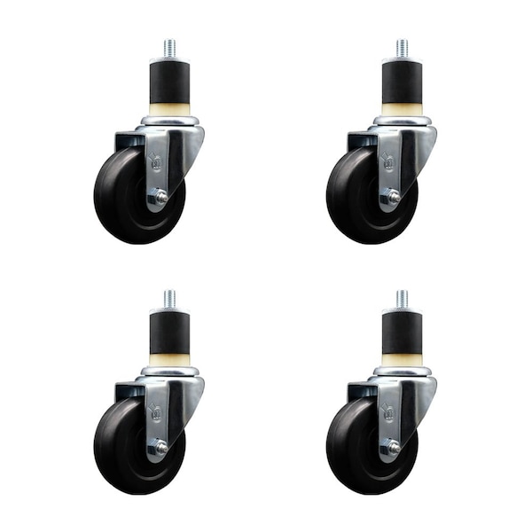 3.5'' Hard Rubber Wheel Swivel 1-7/8'' Expanding Stem Caster, 4PK